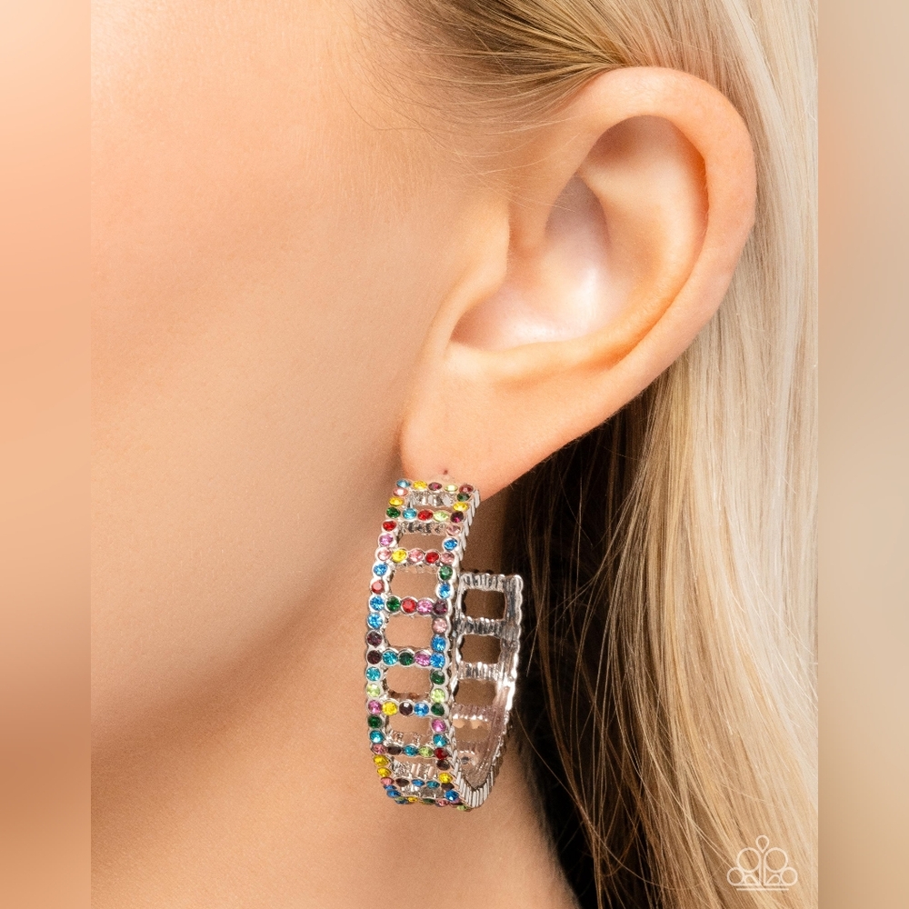 Colorful Rhinestone Hoop Earrings - Picture 1 of 1
